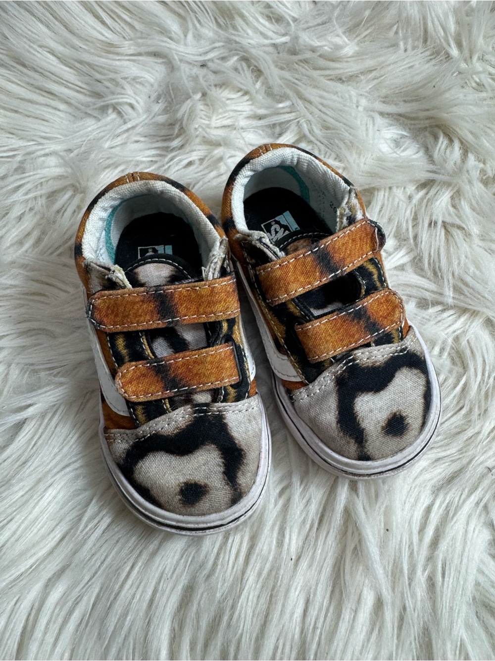 Vans Kids Tiger Print Velcro Sneakers - Brown/Black 6.5